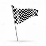 3D Checkered Flag on a Metal Pole with a White Background